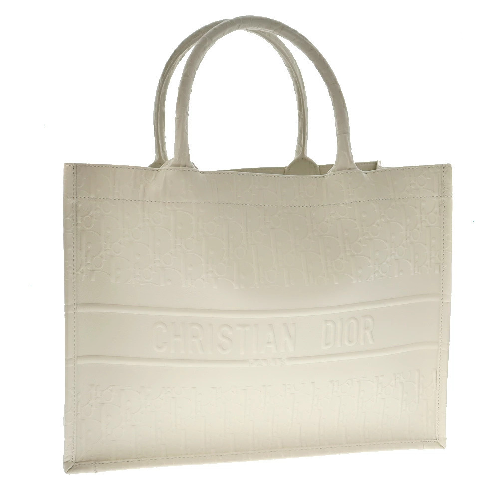 Christian Dior Book Tote Full Leather Trotter Oblique Off White Bag Handbag